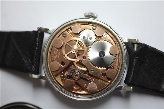 A gentlemans rare 1940s stainless steel Omega manual wind wrist watch,